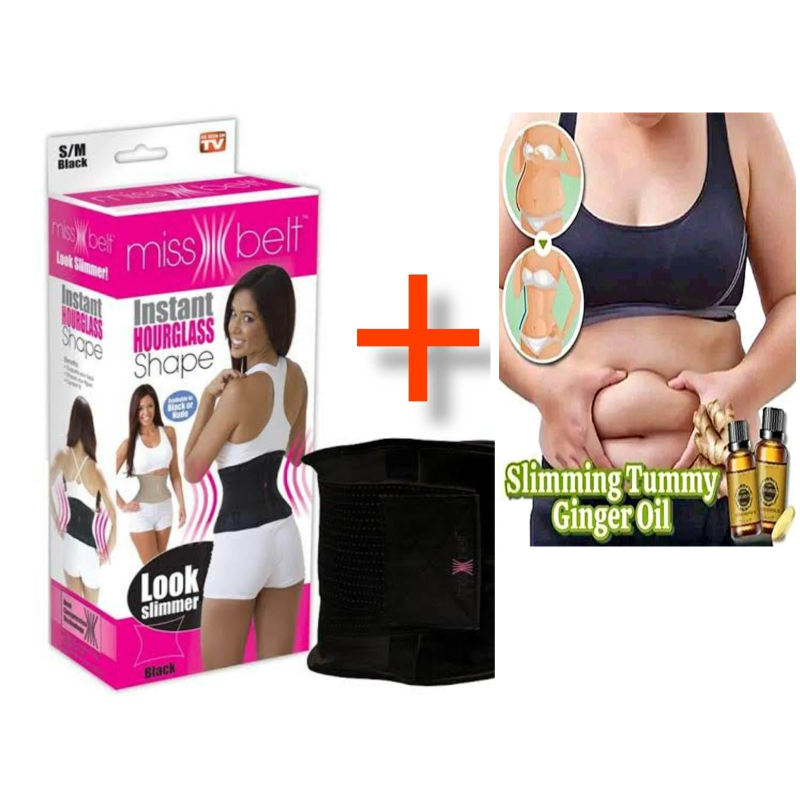 Newest Slimming Belt Miss Waist Belt Instant Hourglass Shape & Ginger Essential Oil-Combo Pack