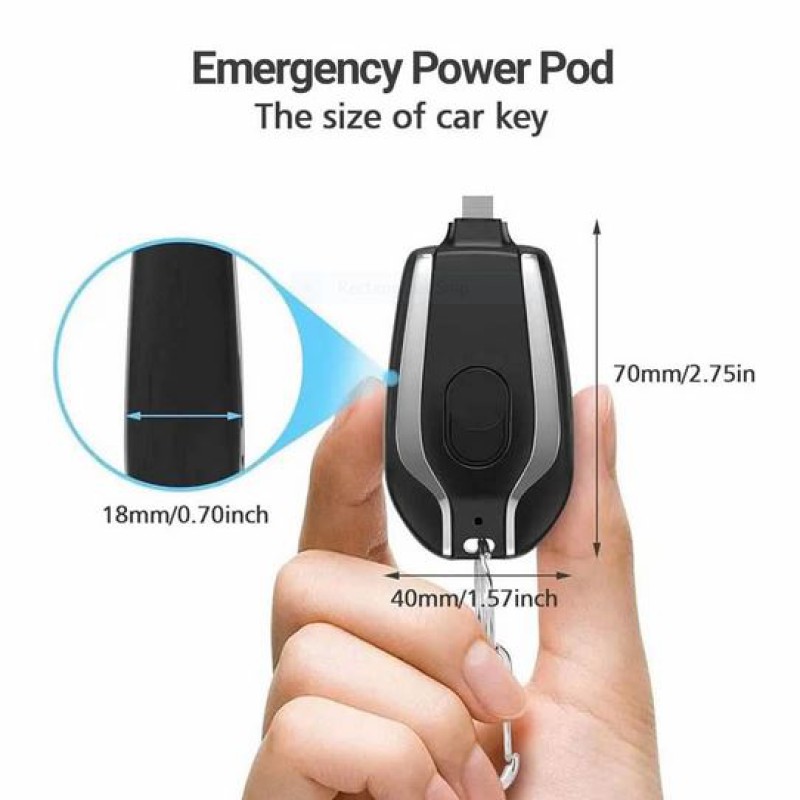 Keychain Portable Charger,1500mAh Mini Power Emergency Pod Key Ring Cell Phone Charger